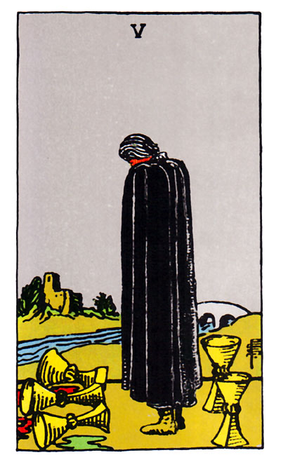 Rider Waite Tarot Card image of the 'Five of Cups'